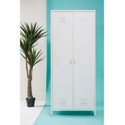 Industrial Locker Style White Metal 2 Door Wardrobe 180cm