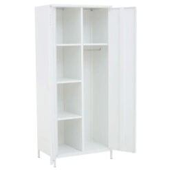Industrial Locker Style White Metal 2 Door Wardrobe 180cm