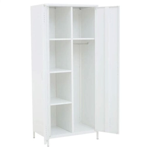 Industrial Locker Style White Metal 2 Door Wardrobe 180cm