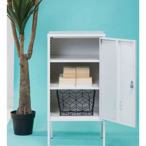 Industrial Locker Style White Metal Small 1 Door Cabinet Bedside Cabinet 80cm