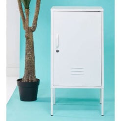 Industrial Locker Style White Metal Small 1 Door Cabinet Bedside Cabinet 80cm