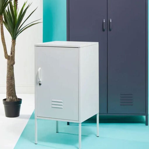 Industrial Locker Style White Metal Small 1 Door Cabinet Bedside Cabinet 80cm