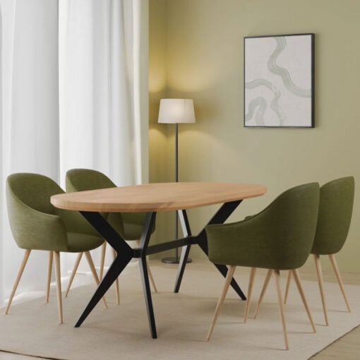 Industrial Rustic Oval 6 Seater Solid Mango Wood Dining Table With Black Metal Legs 180cm