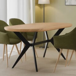 Industrial Rustic Oval 6 Seater Solid Mango Wood Dining Table With Black Metal Legs 180cm