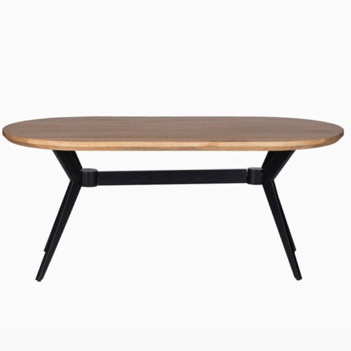 Industrial Rustic Oval 6 Seater Solid Mango Wood Dining Table With Black Metal Legs 180cm