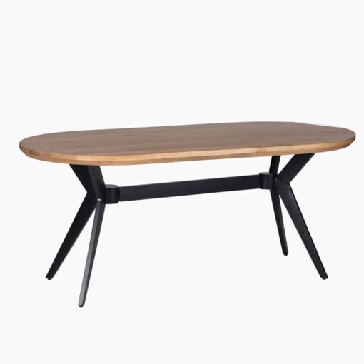 Industrial Rustic Oval 6 Seater Solid Mango Wood Dining Table With Black Metal Legs 180cm