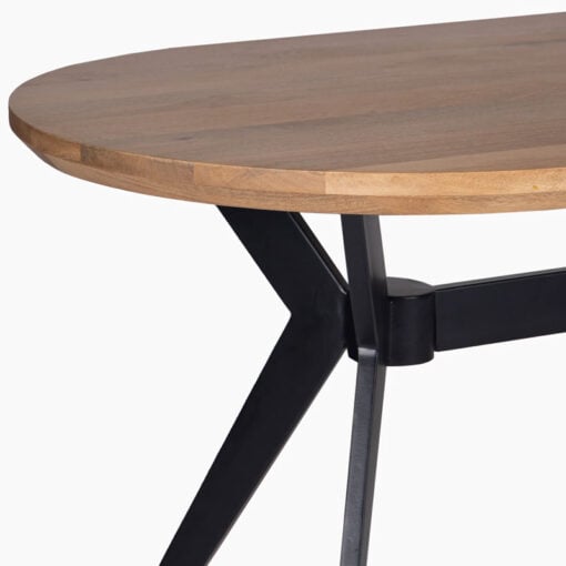 Industrial Rustic Oval 6 Seater Solid Mango Wood Dining Table With Black Metal Legs 180cm