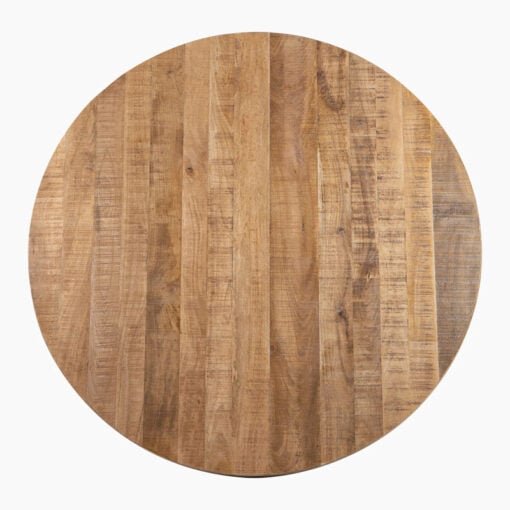 Industrial Rustic Round Solid Mango Wood 4 Seater Dining Table With Black Metal X Cross Base 130cm
