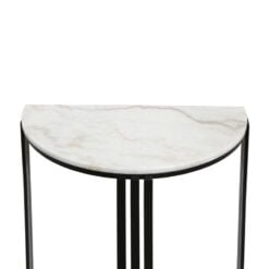Industrial Small Slim Half Moon Black Metal And White Marble Console Table