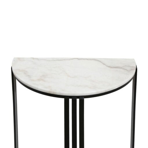 Industrial Small Slim Half Moon Black Metal And White Marble Console Table