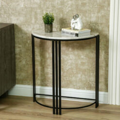Industrial Small Slim Half Moon Black Metal And White Marble Console Table
