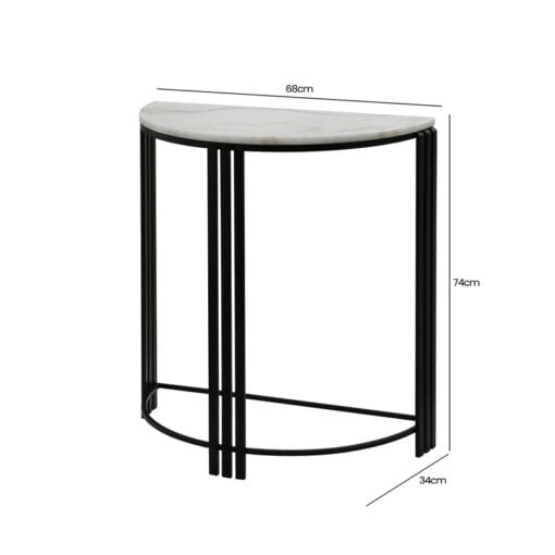 Industrial Small Slim Half Moon Black Metal And White Marble Console Table