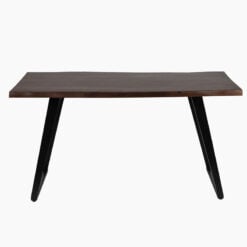 Industrial Solid Dark Walnut Finish Acacia Wood And Black Metal 6 Seater Dining Table 150cm