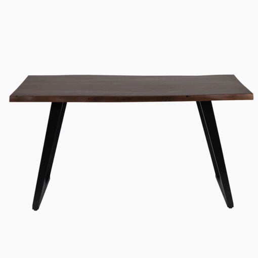 Industrial Solid Dark Walnut Finish Acacia Wood And Black Metal 6 Seater Live Edge Dining Table 150cm