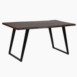 Industrial Solid Dark Walnut Finish Acacia Wood And Black Metal 6 Seater Dining Table 150cm