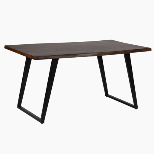 Industrial Solid Dark Walnut Finish Acacia Wood And Black Metal 6 Seater Live Edge Dining Table 150cm
