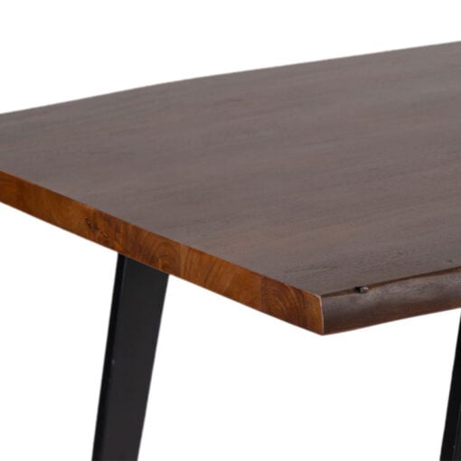 Industrial Solid Dark Walnut Finish Acacia Wood And Black Metal 6 Seater Live Edge Dining Table 150cm