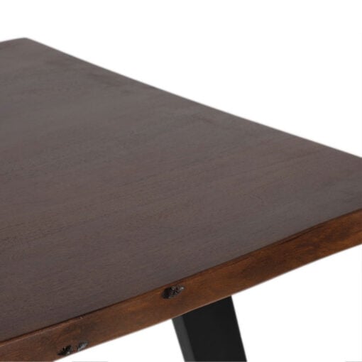Industrial Solid Dark Walnut Finish Acacia Wood And Black Metal 6 Seater Live Edge Dining Table 150cm