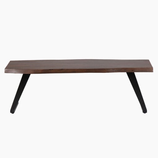 Industrial Solid Dark Walnut Finish Acacia Wood And Black Metal Backless Live Edge Dining Bench 140cm
