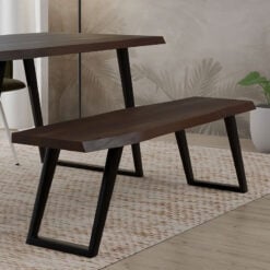 Industrial Solid Dark Walnut Finish Acacia Wood And Black Metal Backless Live Edge Dining Bench 140cm