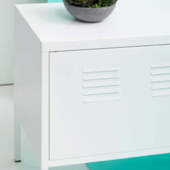 Industrial White Metal Locker Style 2 Door Cabinet Low Sideboard 118cm