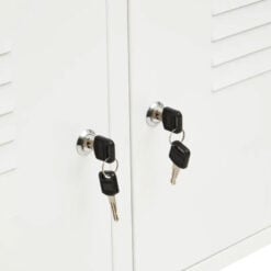 Industrial White Metal Locker Style 2 Door Cabinet Low Sideboard 118cm