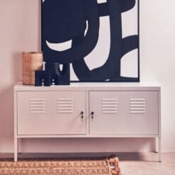 Industrial White Metal Locker Style 2 Door Cabinet Low Sideboard 118cm