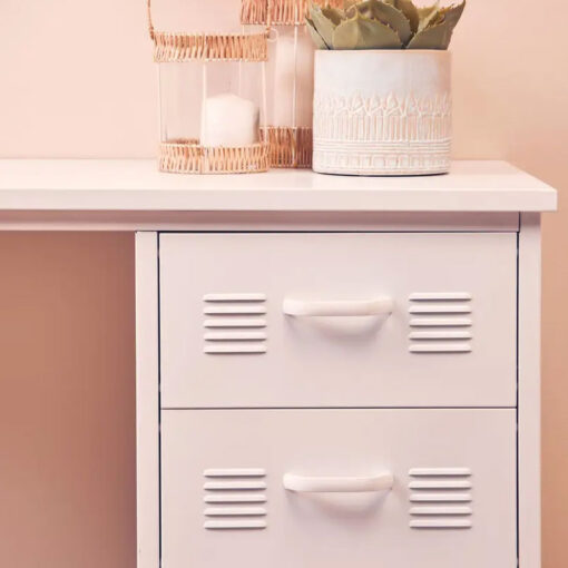 Industrial White Metal Locker Style 3 Drawer Desk With Wheels
