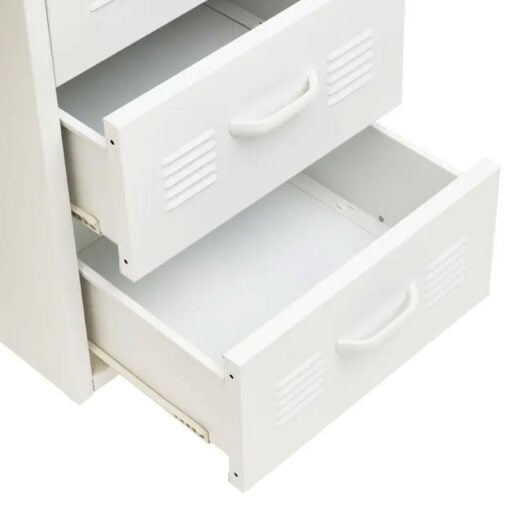 Industrial White Metal Locker Style 3 Drawer Desk With Wheels