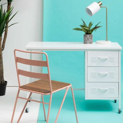 Industrial White Metal Locker Style 3 Drawer Desk With Wheels