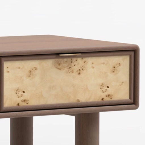 Japandi Boho Rustic Solid Dark Walnut Mango Wood And Burl Wood 1 Drawer 2 Tier Coffee Table 100cm