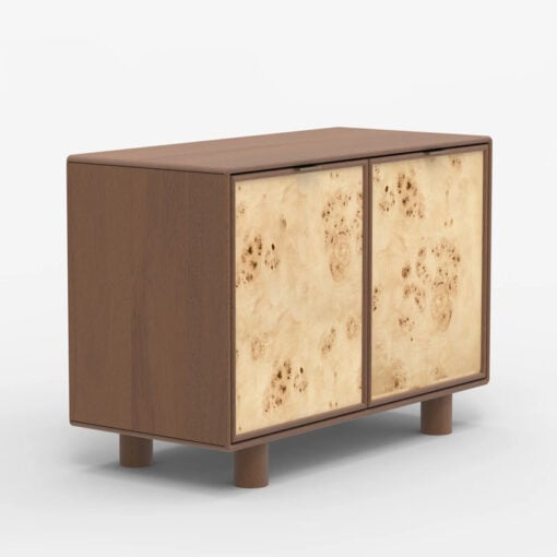 Japandi Boho Rustic Solid Dark Walnut Mango Wood And Burl Wood 2 Door Cabinet Sideboard 100cm