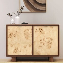 Japandi Boho Rustic Solid Dark Walnut Mango Wood And Burl Wood 2 Door Cabinet Sideboard 100cm