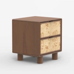 Japandi Boho Rustic Solid Dark Walnut Mango Wood And Burl Wood 2 Drawer Bedside Cabinet Side Table