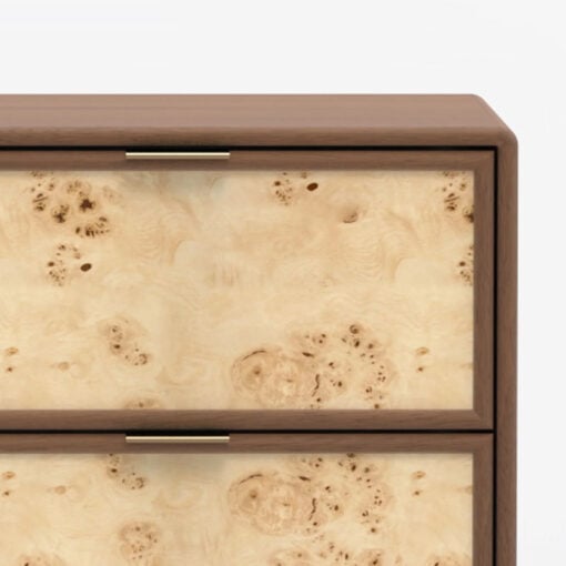 Japandi Boho Rustic Solid Dark Walnut Mango Wood And Burl Wood 2 Drawer Bedside Cabinet Side Table