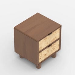Japandi Boho Rustic Solid Dark Walnut Mango Wood And Burl Wood 2 Drawer Bedside Cabinet Side Table