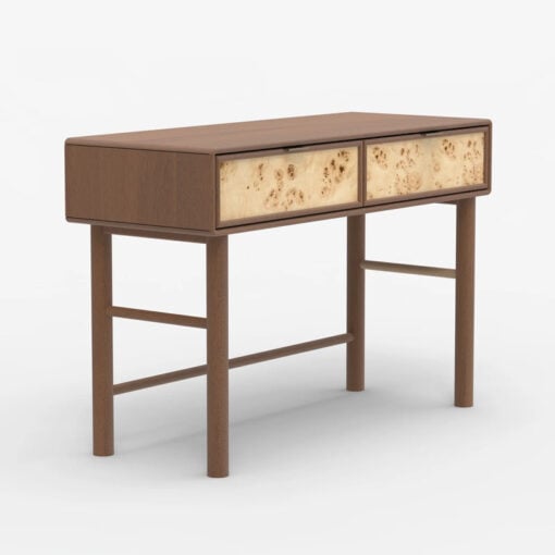 Japandi Boho Rustic Solid Dark Walnut Mango Wood And Burl Wood 2 Drawer Console Table