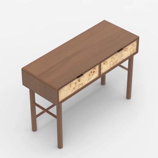 Japandi Boho Rustic Solid Dark Walnut Mango Wood And Burl Wood 2 Drawer Console Table