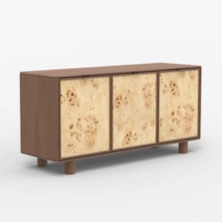 Japandi Boho Rustic Solid Dark Walnut Mango Wood And Burl Wood 3 Door Sideboard 145cm