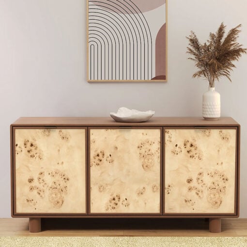 Japandi Boho Rustic Solid Dark Walnut Mango Wood And Burl Wood 3 Door Sideboard 145cm