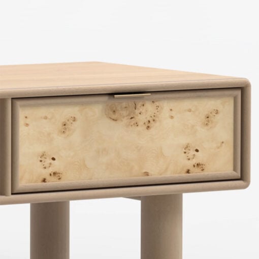 Japandi Boho Rustic Solid Light Mango Wood And Burl Wood 1 Drawer 2 Tier Coffee Table 100cm