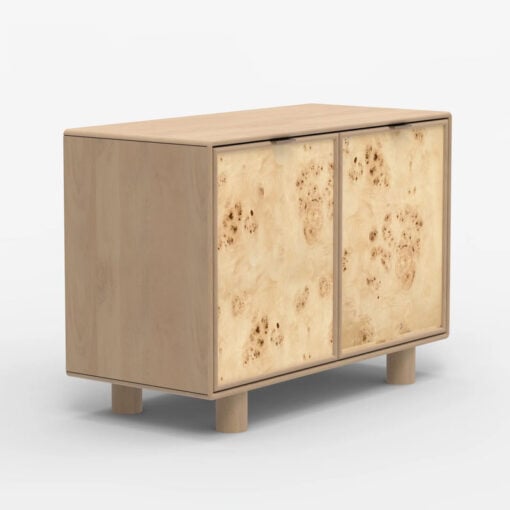 Japandi Boho Rustic Solid Light Mango Wood And Burl Wood 2 Door Cabinet Sideboard 100cm