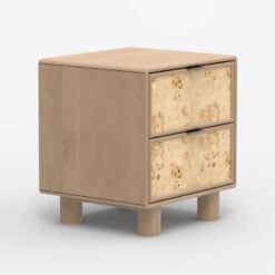 Japandi Boho Rustic Solid Light Mango Wood And Burl Wood 2 Drawer Bedside Cabinet Side Table