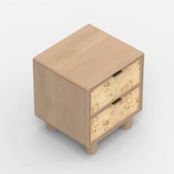 Japandi Boho Rustic Solid Light Mango Wood And Burl Wood 2 Drawer Bedside Cabinet Side Table