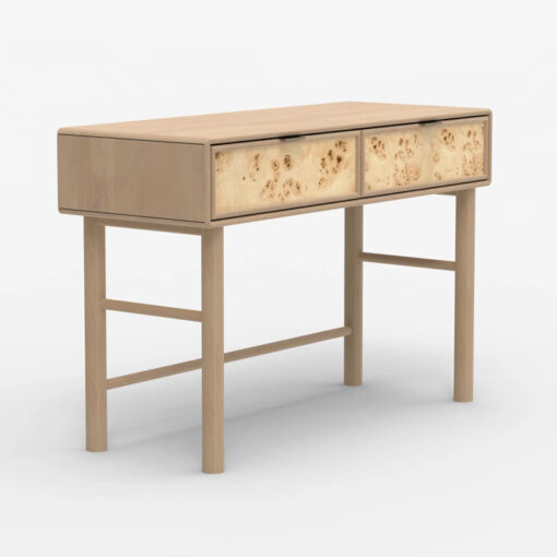 Japandi Boho Rustic Solid Light Mango Wood And Burl Wood 2 Drawer Console Table