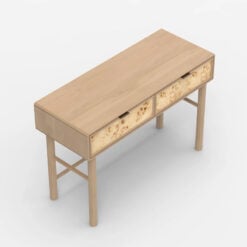 Japandi Boho Rustic Solid Light Mango Wood And Burl Wood 2 Drawer Console Table
