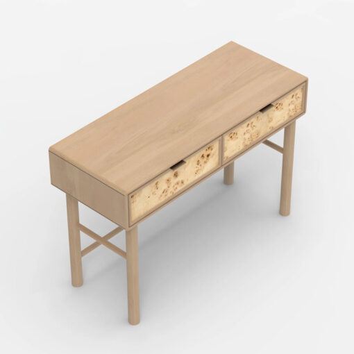 Japandi Boho Rustic Solid Light Mango Wood And Burl Wood 2 Drawer Console Table
