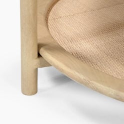 Japandi Boho Rustic Solid Light Mango Wood And Rattan Cane 2 Tier Round Coffee Table