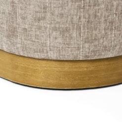 Large Taupe Linen And Natural Wood Hallway Bedroom Storage Bench Ottoman 122cm