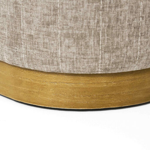 Large Taupe Linen And Natural Wood Hallway Bedroom Storage Bench Ottoman 122cm